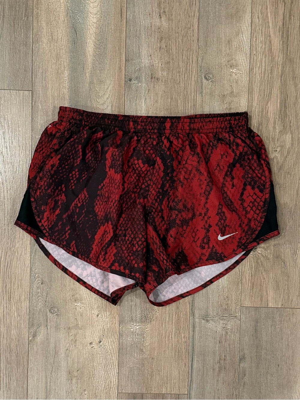 Nike Women’s Red and Black Snake-Print Athletic Shorts